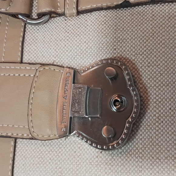 Etienne Aigner  Double Handle Jute Satchel shoulder bag in cream and tan - Picture 3 of 10